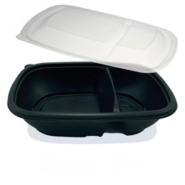 Fenton Packaging 15 X Microwavable Meal Prep Food Storage Containers with Lids, Double Compartment, BPA-Free, Leakproof, Stackable, Black, Airtight Clear Lid - Sabert