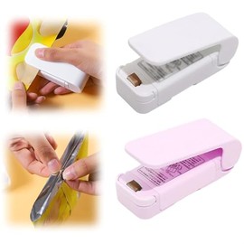 Mini Sealing Machine, 2 Pcs Portable Mini Bag Sealer Food Bag Sealing Machine, Handheld Heat Vacuum Sealer Food Bag Sealing Machine, Mini Sealing Heat Seal Tool for Plastic Snack Bags (Pink + White)