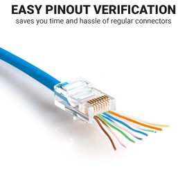 AmSecu 200-Pack RJ45 Pass Through Connector, Cat5/Cat5e, Gold Plated EZ Pass Cable Pass Through RJ45 connectors, RJ45 Modular Plugs, Ethernet Plugs (200 Pack)