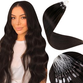 LaaVoo Micro Ring Hair Extensions Brown Micro Bead Hair Extensions Real Human Hair Dark Brown Micro Loop Hair Extension Real Human Hair for Women Micro Link Extensions 22 inch 50g