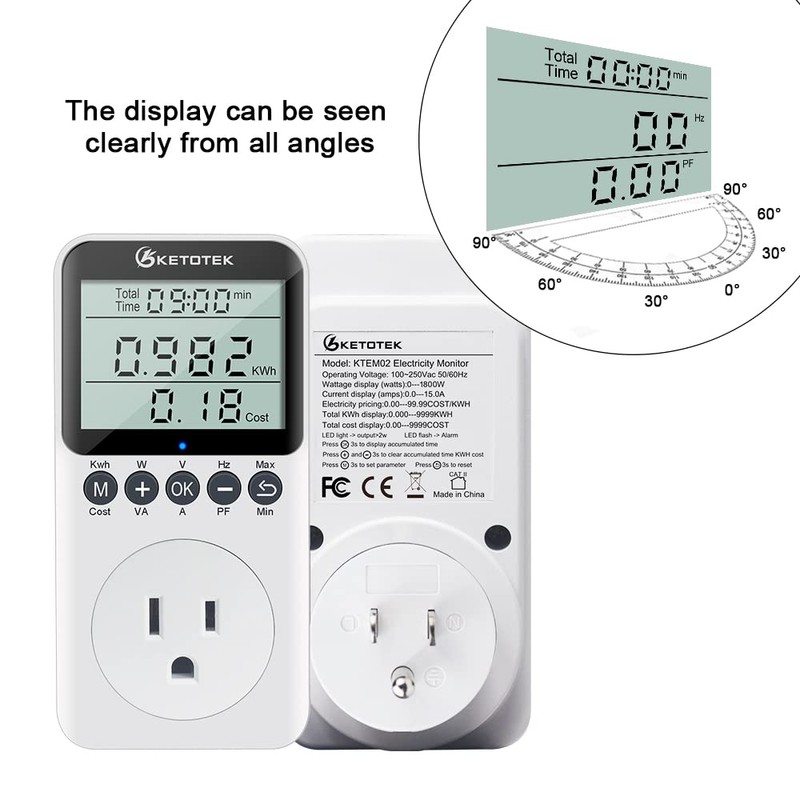 KETOTEK Electricity Usage Monitor Plug Digital Watt Meter Electrical Power
