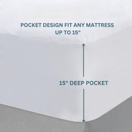 King Size Terry Cotton Mattress Protector - Mattress Cover, Ultra Soft - Premium Fitted 15" Deep Pocket Terry Cotton White