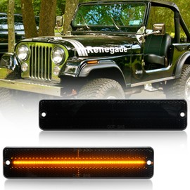 Amber Led Side Marker Lights Replacement for 1972-1986 J'eep CJ5 CJ7 Scrambler CJ8 Wagoneer J10 J20 Pickup Front Fender Side Markers Turn Signals OEM Sidemarker Lamps Kit Smoked Lens