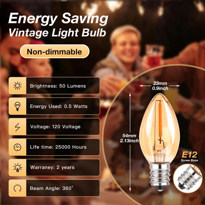 C7 LED Night Light Bulbs, 0.5W E12 Candelabra Base Candle