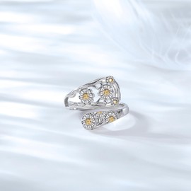 YLT Sterling Silver Sunflower Spoon Rings for Women Daisy Flower Rings Victorian Adjustable Open Thumb Rings Jewelry (Sunflower, Adjustable)