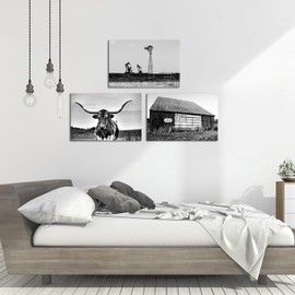 Saypeacher Windmill Canvas Wall Art Farmhouse Barn Pictures Prints Black and White Windmill Barn Painting Artwork