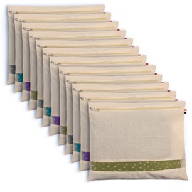 SOLSTICE Cotton Saree Bags, Covers for Storage Set with Zip Closure for Clothes Bags and Wardrobe Organizer with Transparent mesh window (16 x 14 Inches) (Pack 0f 12)