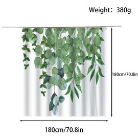 FAIRYGATE Shower Curtain, Green Bathtub Curtain, Shower Curtains, Anti Bacterial Shower Curtain, Herb Bouquet, Bathroom Decoration Set Made of Fabric with Hooks, 180 x 180 cm, Green Leaves Bathroom