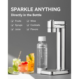 MOKKOM Sparkling Water Maker, Soda Streaming Machine with 1L PET Carbonating Bottle, Carbonates Any Drink, Soda Maker Compatible with 60L CO2 Carbonator (NOT Included) - Stainless Steel