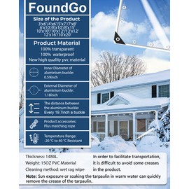 FoundGo Clear PVC Vinyl Tarp - 4'x6' - 14 Mil Thickness - Transparent Polytarp with Metal Grommets - Waterproof, UV & Tear Resistant - Ideal for Protection Against Cold Weather & Elements