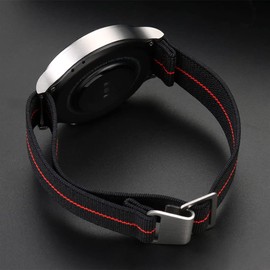 Nice Pies Man's French Troops Military Parachute Watchband Special Elastic Fabric Nylon Canvas Strap Hook Buckle 20/21/22mm Multiple Color Options (22mm, 12 Black+Red)