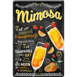 WOGEKA ART Retro Tin Sign - Mimosa - Champagne Cocktail Recipe as Gift Idea for Birthday Christmas Decoration for House Bar Pub Pub 20 x 30 cm Vintage Design Metal 570