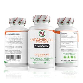 Nutriodol Vitamin D3 4000 IU with Free 2mcg K2 MK7 All Trans – (6 Months) 180 x High Strength Vitamin D Tablets – Immune System D Supplement for Men and Women – VIT D3 As Cholecalciferol