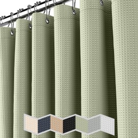 NEATERIZE Shower Curtain Sage Green - Hotel Style Sage Green Shower Curtains for Bathroom with Waffle Design, 72x72 Inches - Fabric Shower Curtain - Cortinas de Baño Elegantes