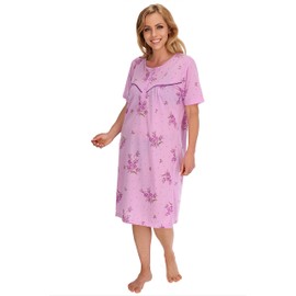 Schuerzenfabrik - Women's Nightgowns Short Sleeve Blue Pink Purple Orange with Button Placket, Nightdress Short Sleeve Purple