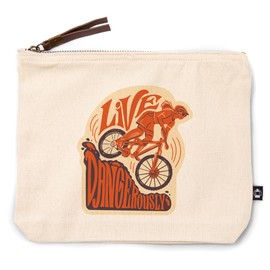 Live Dangerously, Biking Girl, Mountain Biking, 100% Cotton Zipper Pouch, Travel Accessory, Go Bag
