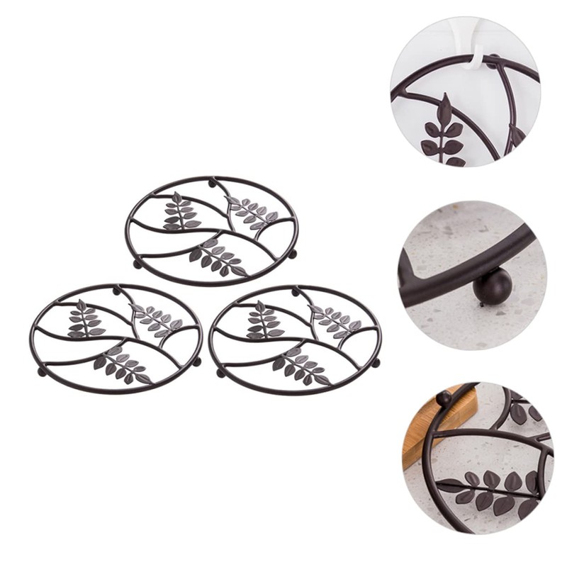 Mobestech 3pcs Iron Art Tableware Mat Heat Insulation Pad for