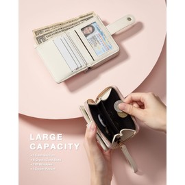 Vulkitty Women's Wallet Slim Leather Bifold Card Wallet for Women Small Compact Women's Wallet Credit Card Holder with ID Window, Coin Compartment Zip and Lanyard, pink, Macarons