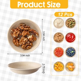 LOYIM 12 Pack Unbreakable Wheat Straw Dipping Bowls 4.5 oz Soy Sauce Dishes Small Plastic Bowls, Mini Prep Bowls Pinch Bowls Set Dipping Sauce Cups for Dishes, Dessert, Ketchup, Snack(Beige)
