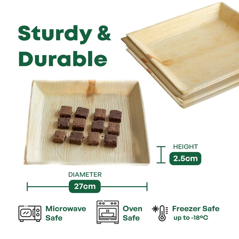 DISPOSABLE GREEN - Square Disposable Plates, Areca Leaf Serving Plates,