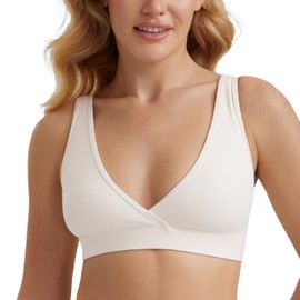 CRZ YOGA Butterluxe Maternity Nursing Bras for Women Crossover Wireless Sleep Breastfeeding Lounge Pregnancy Bralette Comfy White Apricot Medium