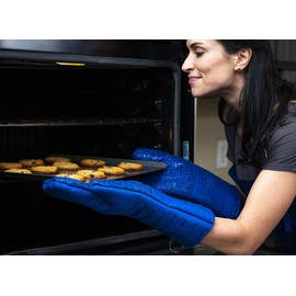 Xlnt Extra Long Oven Mitts (Blue) | Teflon EcoElite Water Repellent | Heat Resistant for Oven Cooking, Grill & BBQ | Non Slip Gloves with Teflon EcoElite Finish, Cotton Lining & Hanging Loop