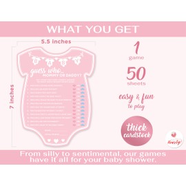 Party Hearty Baby Shower Games for Girl, 50 pcs Pink Mommy or Daddy Guess Who Game, Fun Activity Cards, Baby Shower Ideas