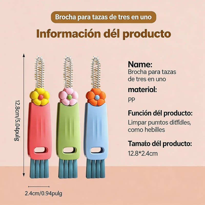 Genérico Cepillo de Limpieza 3 en 1 para Tapas de