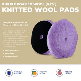 Purple Foamed Wool 6.25" (1-Pack) Combination Wool and Foam pad. Perfect for Compounding or Polishing. Fits 6" Backing Plate.
