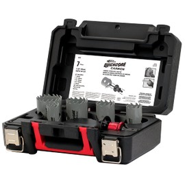Disston QUICKCORE 7pc Carbide Tipped Hole Saw Set (1", 1 1/4", 1 1/2", 1 3/4", 2", Arbor & Pilot Bit) 10X Faster CORE Ejection Quick Change E0100297