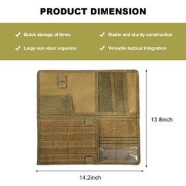 FSTURIOS Large Molle Visor Organizer, Tactical Car Sun Visor Storgae Pouch with Elastic Slots, Hook-and-Loop Sealed Sunshade Pocket Tactical Gear Truck Accessories for Men (Khaki)