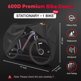 Zettum Bike Cover for 1 Bike - Outdoor Bike Cover for Stationary 1 Bike Waterproof & Heavy Duty, 600D Bicycle Cover for Single eBike, Mountain Bike, Road Bike, Hybrid Bike, Beach Cruiser Bike Storage