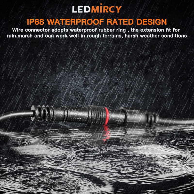 LEDMIRCY LED Rock Lights Extension Cable Wire Cord 2Pin Waterproof