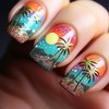 Summer Beach Press on Nails Short Square Fake Nails with