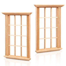 NUOBESTY 2pcs Miniature Wooden Window Frame 1/12 Scale Dollhouse Window Model DIY Fairy House Furniture Accessories
