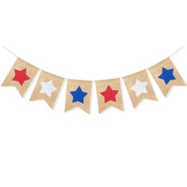Uniwish Red White and Blue Stars Banner, Patriotic 4th of July Decorations American Independence Day Garden Flag Garland Burlap Bunting Sign