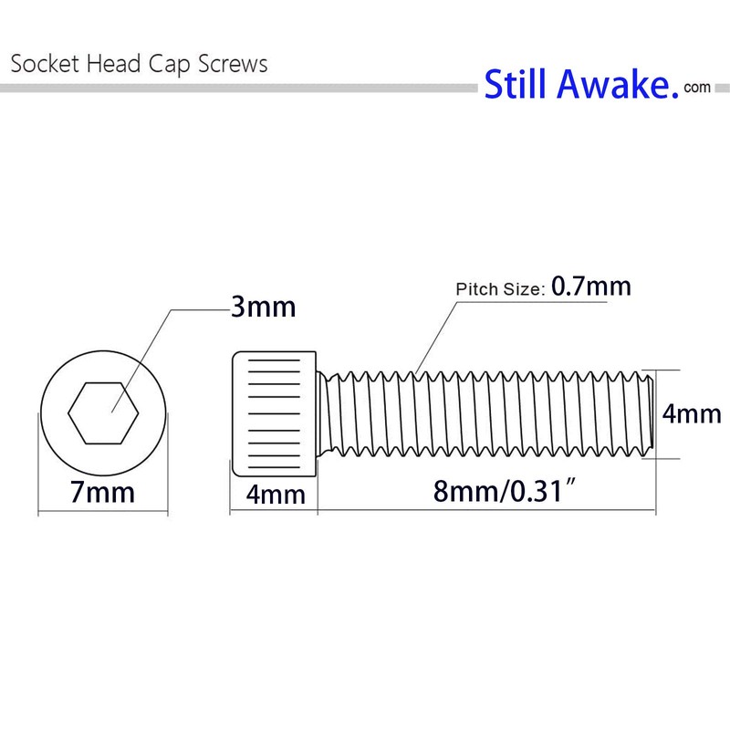 30 Pcs M4-0.7 x 8mm Hex Socket Head Cap Screws,