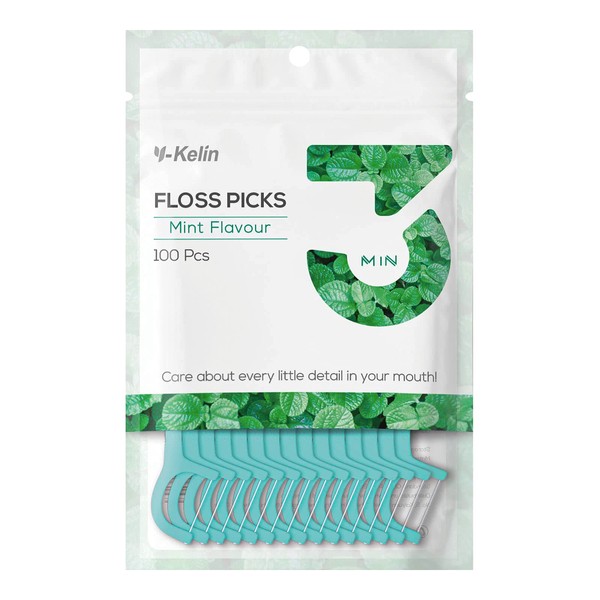 Y-Kelin Dental Floss-100 Pcs Dental Floss Toothpick,Teeth Stick,Tooth Picks,Floss Picks,Teeth Cleaning (Mint, 100 pcs)