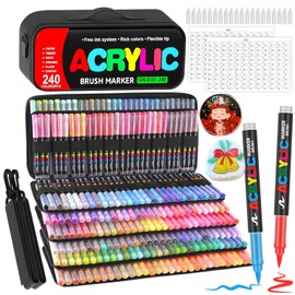 240 Colors Acrylic Paint Markers with Automatic Ink Control System, Soft Brush Tip Acrylic Markers for Paper, Rock, Wood, Canvas, Glass and Ceramic Art Supplies, Paint Pens & Paint Markers with Bag