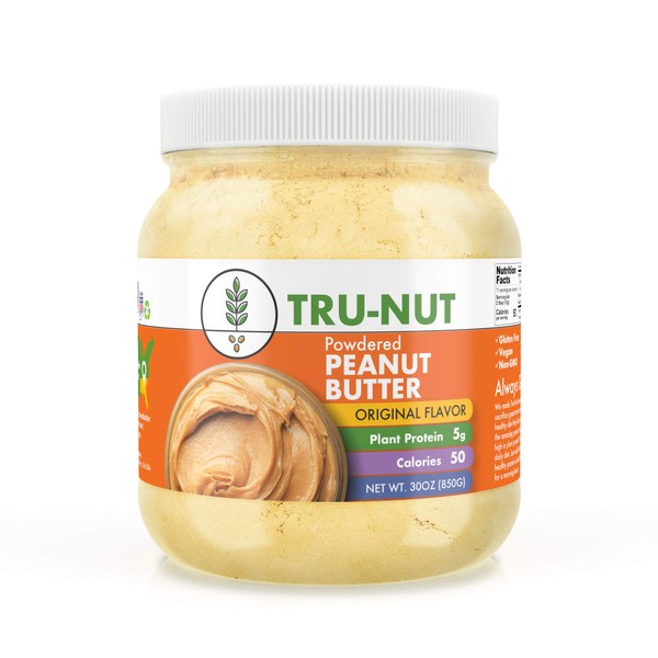 Tru-Nut Powdered Peanut Butter (71 Servings, 30 oz Jar) Good Source of Plant Protein – Gluten Free, Vegan, Non-GMO - Original Flavor