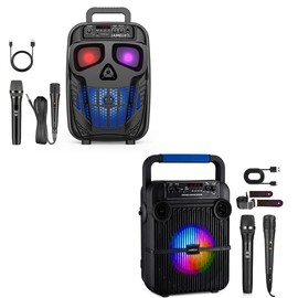 JAMELO Karaoke Machine Speaker with 2 Microphones, Rechargeable Skull Bluetooth Speaker Karaoke PA System Supports USB, Portable Karaoke System for Adults/Kids Christmas Home Party Birthday Gift - Color: Black