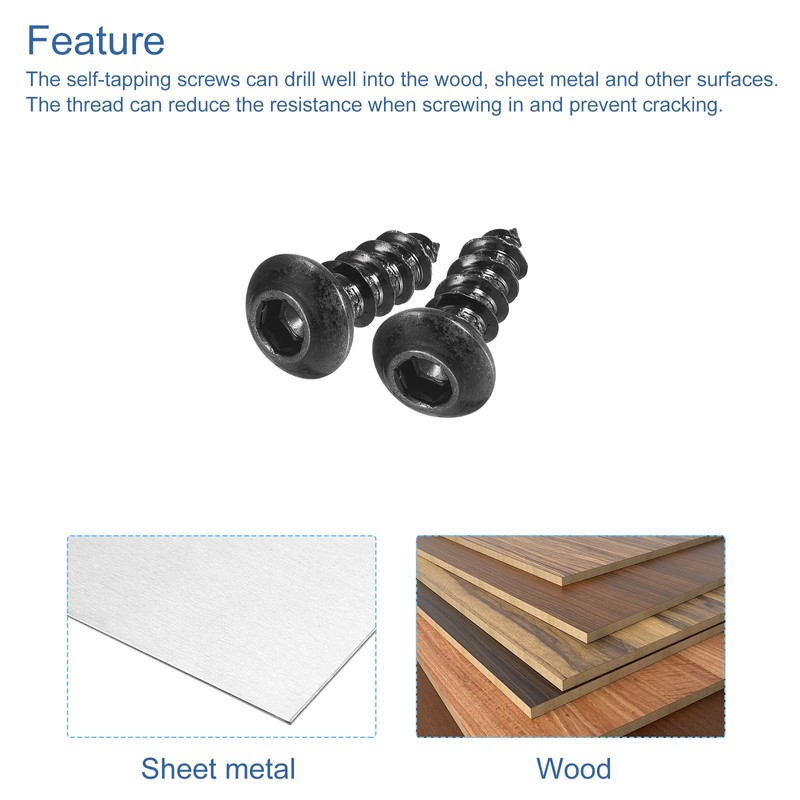 sourcing map Hex Socket Self Tapping Screws, M6 x 16mm