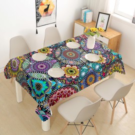 iEvery Boho Style Rectangular Mandala Garden Tablecloths for Outdoor Polyester Outdoor Washable Garden Tablecloth Square Weatherproof for Kitchen Garden Table Dining Table Coffee Table Party 150 x 300