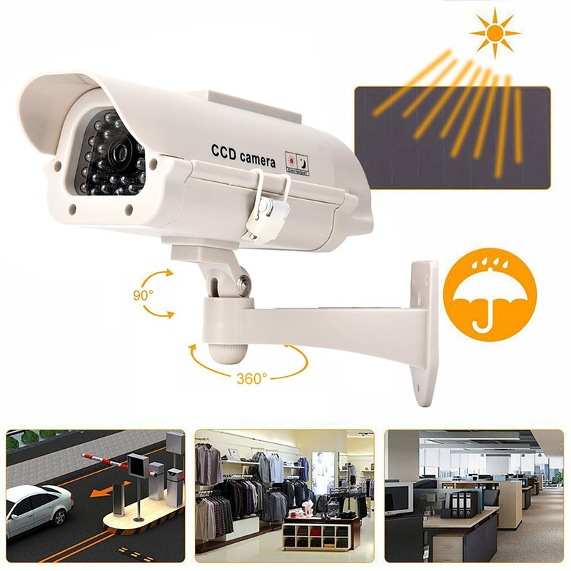 Solar Power Dummy Fake Camera Home Surveillance Simulation Waterproof Monitor