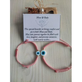 Evil Eye Bracelet for Mom and Baby, Matching Mom and Baby Bracelets, Baby Protection Macrame Braded Bracelet Adjustable size (soft pink)