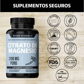 Citrato de Magnesio 2100mg | Citrato de Magnesio Puro sin rellenos| Suplementos formulados por científicos | Suplemento alimenticio de Magnesium Citrate con mayor contenido por porción | 60 caps
