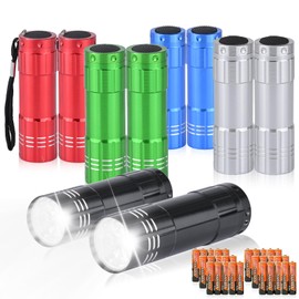 yikosam 10 Pack of Flashlights 9 LED Mini Aluminum Flashlight Bulk with Lanyard 30 AAA Batteries Included Assorted Colors Handheld Flashlights for Hurricane Supplies Camping, Night Reading, Cycling