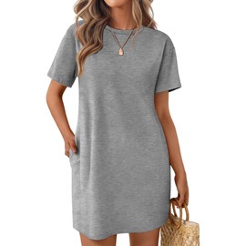 Ekouaer Nightgowns for Women Cotton Sleep Shirts Tshirt Nightshirt Casual Sleepdress Sleepwear with Pockets Light Gray XL