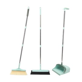 Sayene Broom and Dustpan Set,Squeegee Broom,Long Handle Broom and Dustpan Set,Broom with Stand Up Dustpan Combo Set,Squeegee - Broom for Indoor Cleaning 2+1 for Home, Office, Lobby(Green)