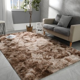 Hutha 5x7 Large Area Rugs for Living Room, Super Soft Fluffy Modern Bedroom Rug, Tie-Dyed Brown Indoor Shag Fuzzy Carpets for Girls Kids Nursery Room Home Decor
